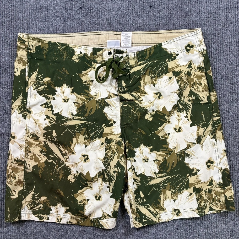 World Wide Sportsman Mens Swim Board Shorts Size‎ XL Green Floral Mesh Lined